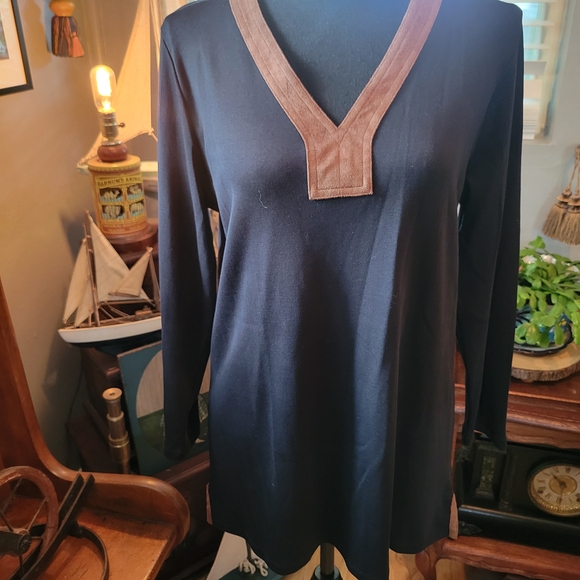Ralph Lauren Tops - Ralph Lauren Black Tunic with Brown Trim